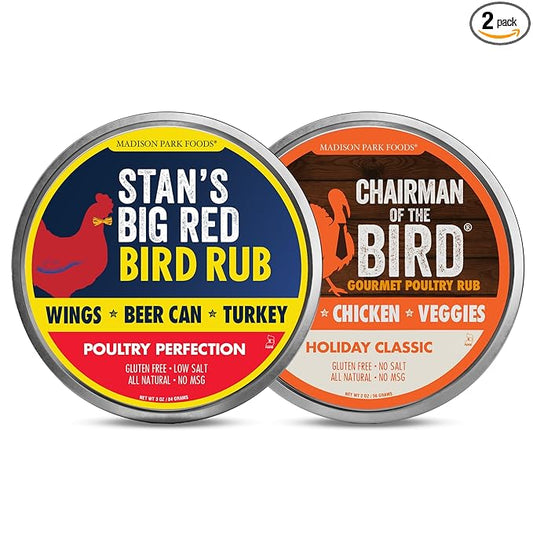 2 Pack of Perfet Poultry Pack - Chairman of the Bird Gourmet Turkey Rub + Stan's Premiun Chicken and Deep Fried Turkey Rub - All Natural Gluten Free Low Salt No MSG, 3 Ounce Spice Tin