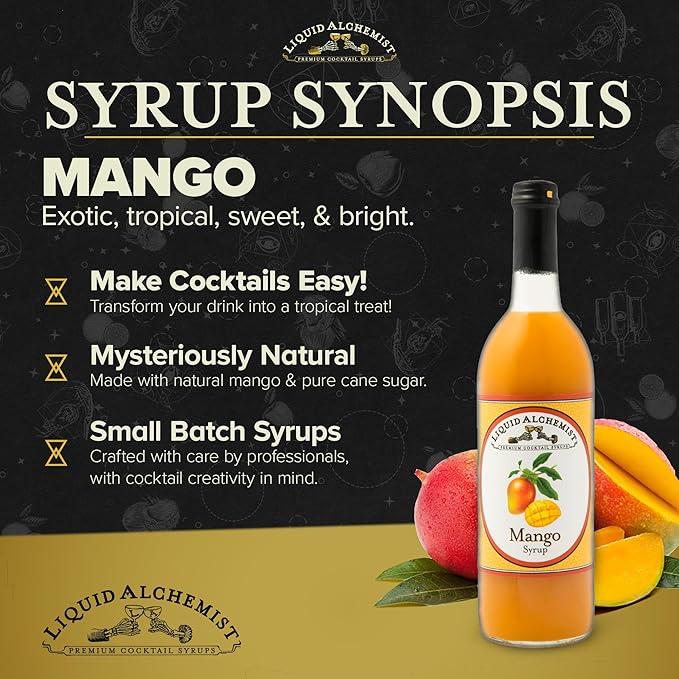 Liquid Alchemist Mango Syrup for Drinks - Real Ingredients Make our Mango Puree for Cocktails the Perfect Margarita Mix - Our Tropical Cocktail Syrup are Small Batch, Non-GMO & Vegan (25.4 oz)