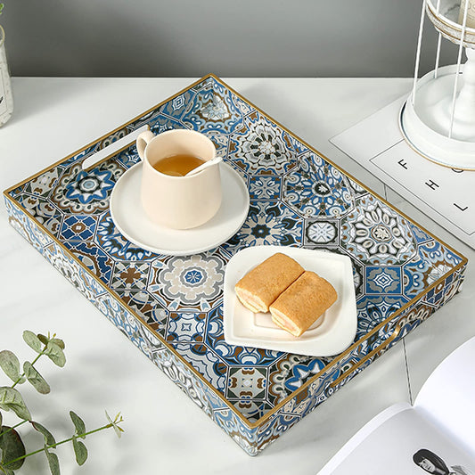 AGIOTA Boho Coffee Table Trays Serving Tray with Handles Large Tray for Ottoman Modern Decorative