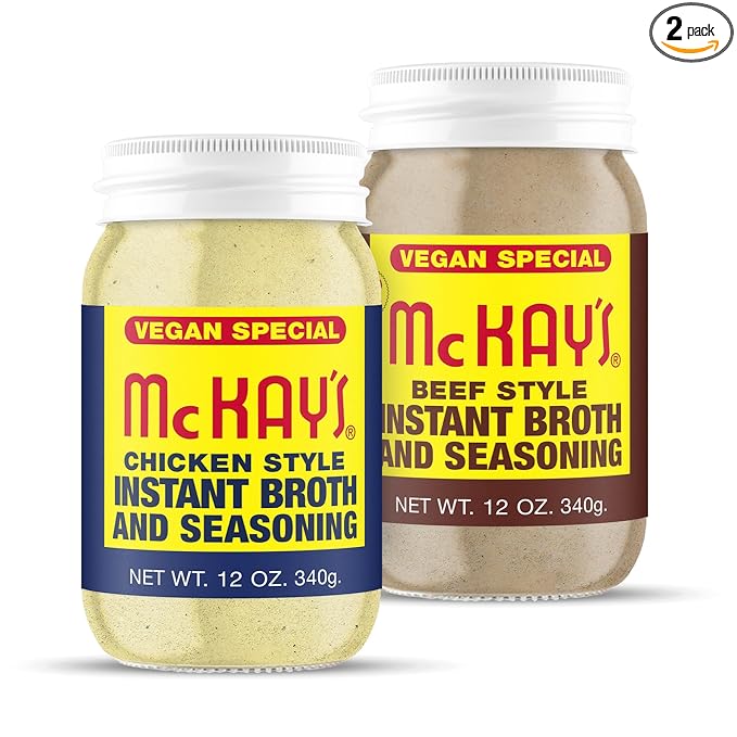 McKay's Vegan Chicken and Beef Flavored Soup Seasoning, Gluten Free, Vegetarian Instant Broth, Bullion Powdered Seasoning, Good on Meats, Veggies or in Soup! (Vegan Variety, 2 Pack)