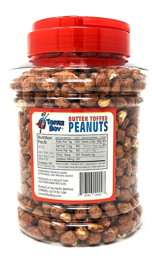 Toffee Boy's Butter Toffee Peanuts - 45 Oz Jar - Family Recipe, Fresh and Hand Cooked, Gluten Free, Real Ingredients, No Preservatives, The PERFECT Holiday Gift