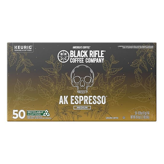Black Rifle Coffee Company Medium Roast K Cups - Single Serve K Cups Coffee Pods - Kcup Pods Compatible with Keurig 1.0 & 2.0 - Made from Pure Arabica Beans (AK Espresso, 50 Count)