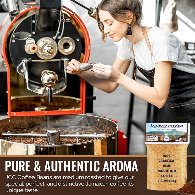 JamaicanCoffeeClub Blue Mountain Ground Coffee ??RG 16oz 100% Jamaican Blue Mountain Coffee, Fresh Medium Roast, Smooth & Balanced Taste, Premium Quality Coffee from Jamaica