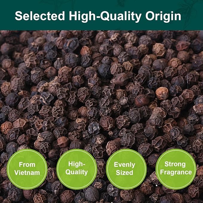 Soeos Black Peppercorns, 32oz (Pack of 1), Non-GMO, Kosher, Packed to Keep Peppers Fresh, Peppercorn for Grinder Refill, Whole Peppercorns