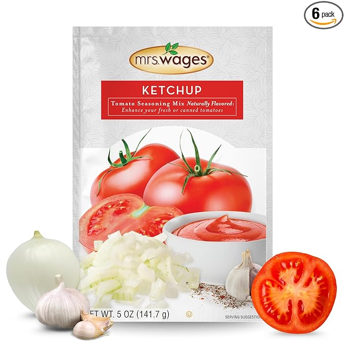 Mrs. Wages Ketchup Mix, Easy-To-Use, Enhance Your Tomatoes, Makes Ketchup in Bulk, Easy To Freeze or Serve Fresh, 5 oz Packet (Value Pack of 6)