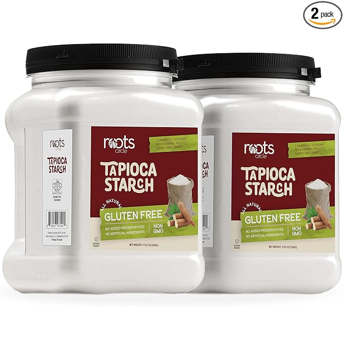 Roots Circle All Natural Tapioca Starch | Non GMO & Gluten-Free Flour with No Preservatives | Kosher for Passover | Thickener for Soups, Gravies & Sauces | 2 Pack (34oz)