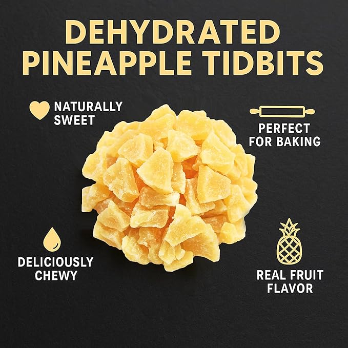 Anna and Sarah Dehydrated Pineapple Tidbits NATURAL NO SO2, Non GMO, Gluten Free, High In Fibers in Resealable Bag, 2 Lbs