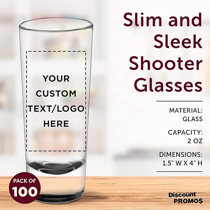 Custom Cordial Shooter Shot Glasses 2 oz. Set of 100, Personalized Bulk Pack - Great for Birthdays, Parties, Indoor & Outdoor Events - Black