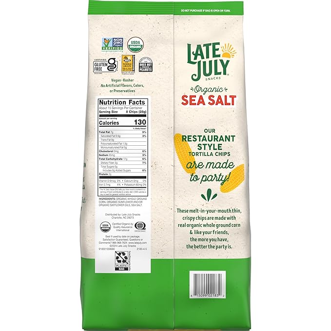 Late July Sea Salt Organic Tortilla Chips, 14.75 Oz Bag