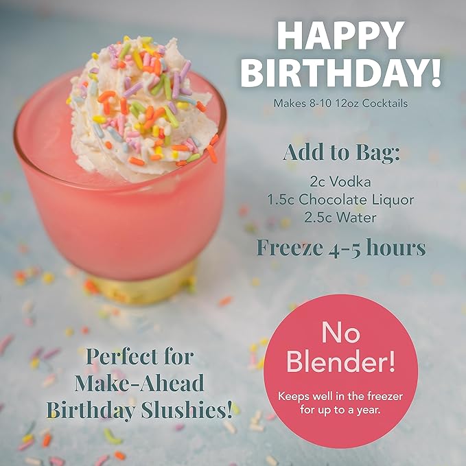 Frozen Cocktail Drink Mix - Each Bag Makes 12 Martini Slushies - Drink Powder Pouches for Alcohol - All Natural Low Sugar Mixer, No Blender Needed - Happy Birthday, 3 Pack