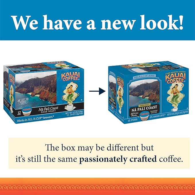Kauai Coffee Single-Serve Pods, Na Pali Coast Dark Roast - Arabica Coffee from Hawaii’s Largest Coffee Grower, Compatible with Keurig K-Cup Brewers, 12 Count (Pack of 6)