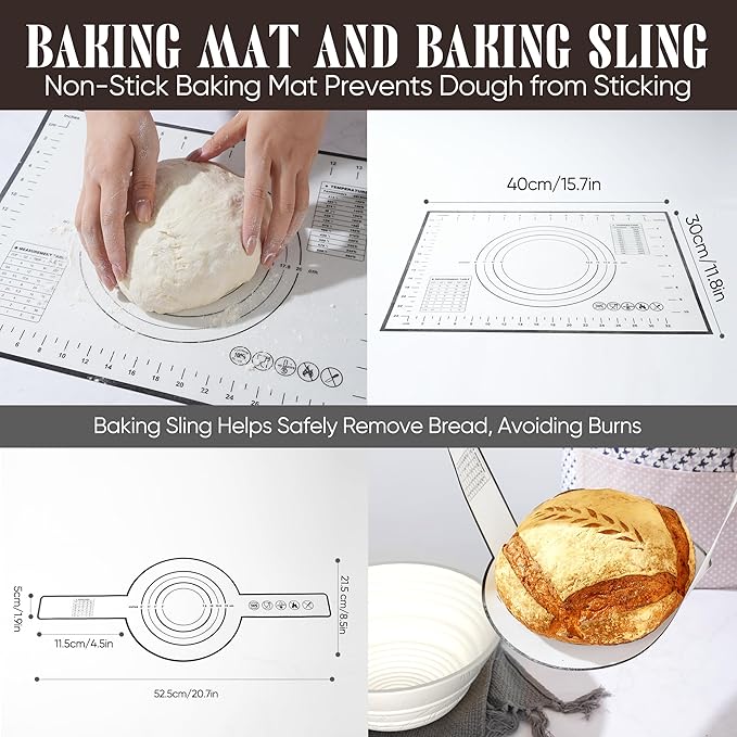 Sourdough Starter Kit with Jar ??Complete Sourdough Bread Baking Supplies for Beginners, Includes 2 Silicone Proofing Baskets Baking Mat Sour Dough Kit - White