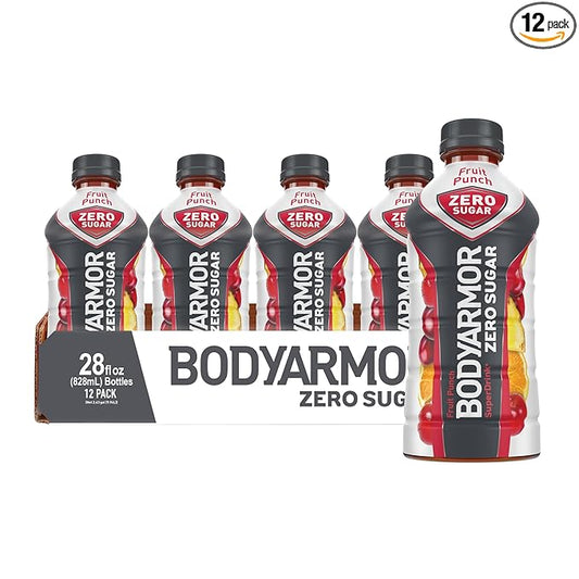 BODYARMOR ZERO Sugar Fruit Punch, Sugar Free Sports Drink - Low-Calorie Hydration - Natural Flavors with Potassium Packed Electrolytes, Antioxidants, and B-vitamins, 28 fl oz (Pack of 12)