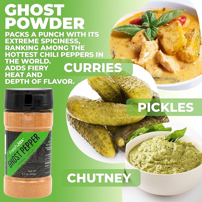 FreshJax Ghost Pepper Powder (5.1 oz Bottle) | Non-GMO, Gluten-Free, Keto, Paleo, No Preservatives, Non-Irradiated Chilli Powder | Handcrafted in Jacksonville