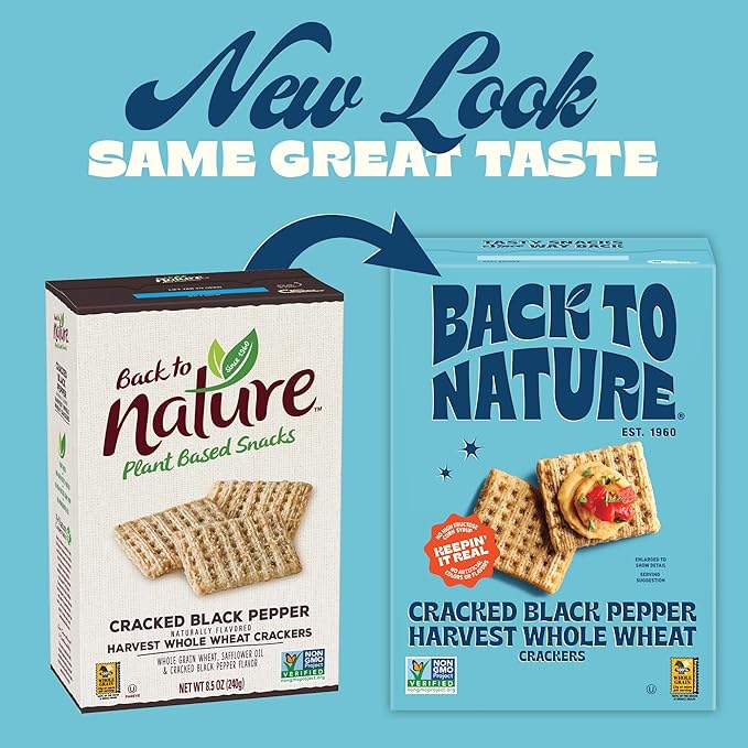 Back to Nature - Cracked Black Pepper Whole Wheat Crackers - Non-GMO, Made with Whole Grain Wheat & Sea Salt - Seriously Tasty Snacks - 7 Ounce