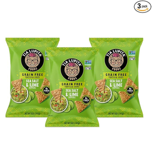 Tia Lupita Cactus Tortilla Chips Sea Salt & Lime (Pack of 3)- Vegan, Gluten-Free, Grain-Free, Dairy-Free, Non-GMO, High Fiber, Authentic Mexican Snack Food