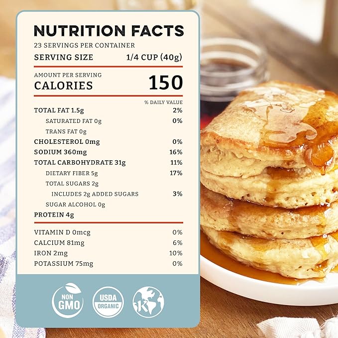 Sunrise Flour Mill USDA Organic 7-Grain Heritage Pancake Mix- 2 lbs | Enjoy Fluffy & Tasty Waffles | Easier to Digest with Less Bloating | Zero Additives