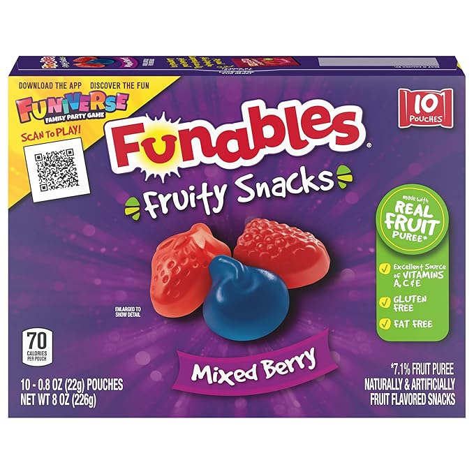 Funables Fruity Snacks, Mixed Berry Fruit Flavored Snacks, 0.8 Ounce Pouches (Pack of 10)
