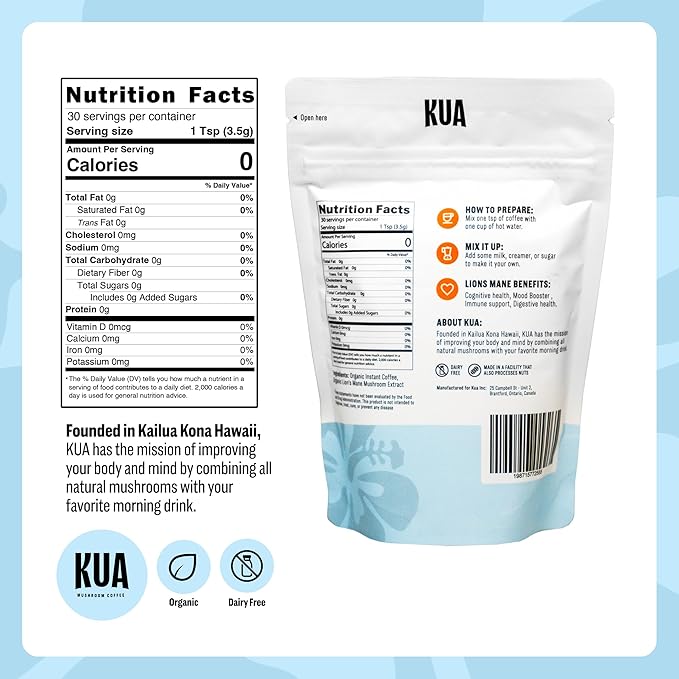 Focus Enhancing Adaptogenic Organic Mushroom Coffee with Lionsmane Mushroom Extract for Better Focus, Better Mood, Better Energy - Sugar Free, No Calories, 30 Servings of Instant Mushroom Coffee