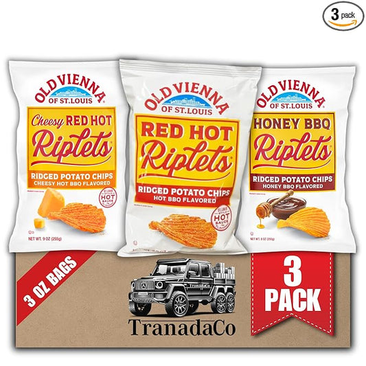 Old Vienna of St. Louis Riplets Chips 3oz Bags (3-Pack, Hot BBQ, Honey BBQ, or Cheesy Red Hot) by TranadaCo