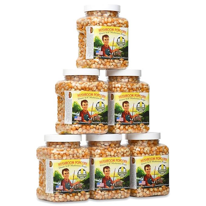 Princeton Popcorn Mushroom Hulless Popcorn Kernels ??Easy-Eating, Ball Shaped Tender Popping Corn, Non-GMO Popcorn Kernels, No Hulls, Farmer Direct, Microwave Air Popper or Stovetop 6-Pack 1lb Tubs 96oz