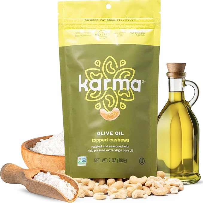 Karma Nuts Olive Oil & Sea Salt Whole Cashews (7 oz, Pack of 1) ??Roasted Cashews, Healthy Snacks for Adults - Gluten Free Vegan Snacks, Non GMO - Flavored Nuts, Low Carb Snack