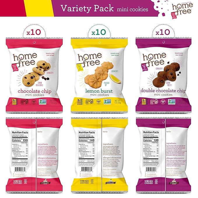 Homefree Treats You Can Trust Gluten Free Mini's, Variety pack with Lemon Burst, 30 Count