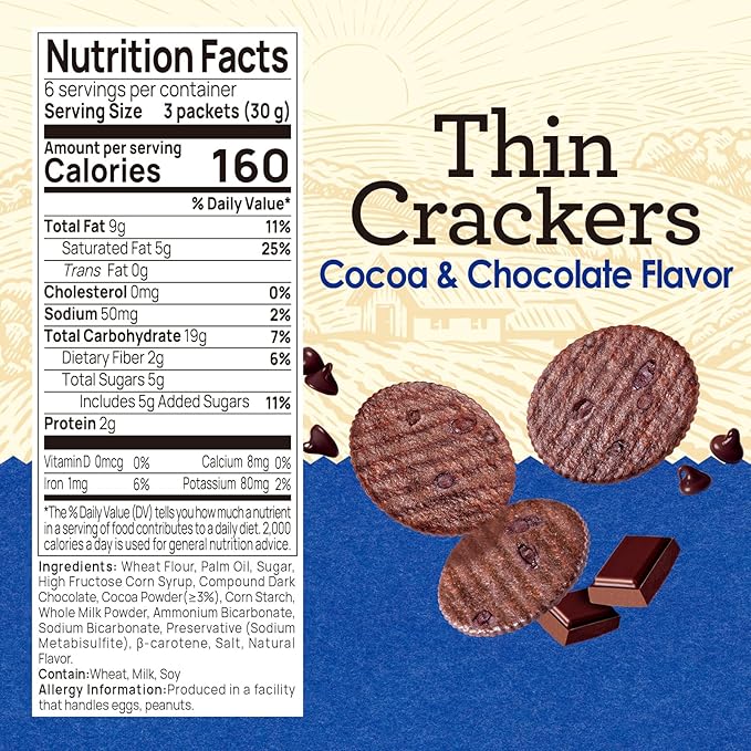Vloong Cocoa & Chocolate Sweet Snack Cracker, Baked Crisp Cookie Thins with No Artificial Flavors, Healthy Snacks (3 PACK,18.9 Ounce)