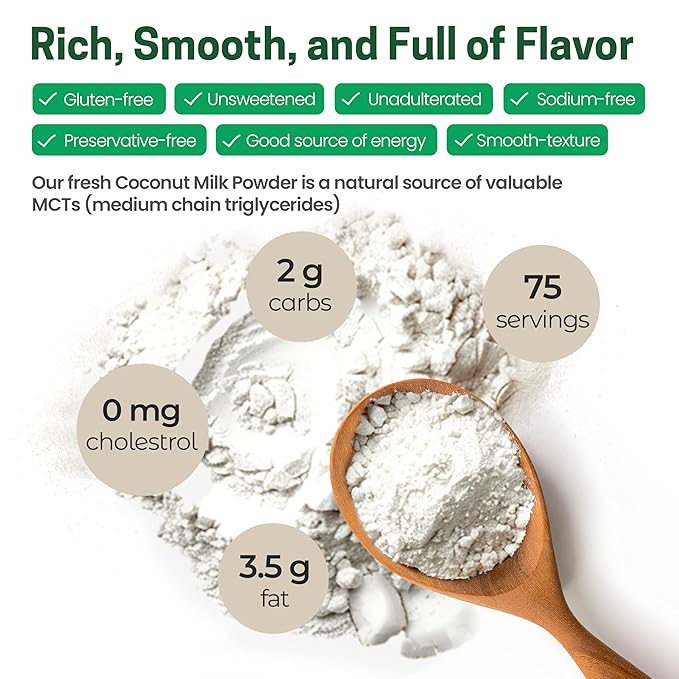 Z Natural Foods Organic Coconut Milk Powder - All-Natural Vegan Dairy-Free Alternative with MCTs - Unsweetened Coconut Creamer for Coffee & Smoothies - Gluten-Free, Non-GMO, 2 lbs
