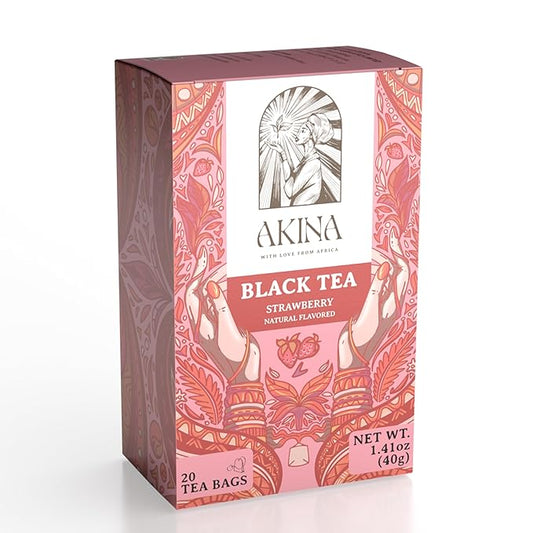 Akina Single-Origin Strawberry Black Tea Bags | 100% Naturally Flavored Fruit Tea, Kenyan Origin, Gourmet (20 Envelope Sachets, 40g)