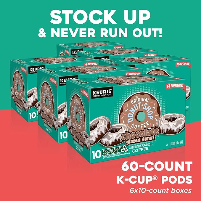 The Original Donut Shop Coffee Chocolate Glazed Donut Keurig Single-Serve K-Cup Pods, Medium Roast Coffee, 60 Count (6 Packs of 10)