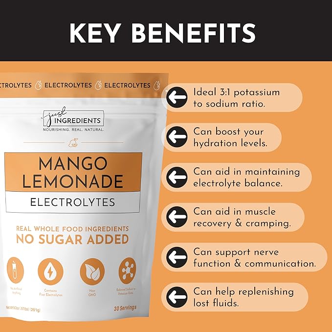 Mango Lemonade Electrolytes ??30?‘Serving Hydration Drink Mix with Coconut Water, Sea Salt, and Trace Minerals ??Supports Hydration, Recovery, and Electrolyte Balance*