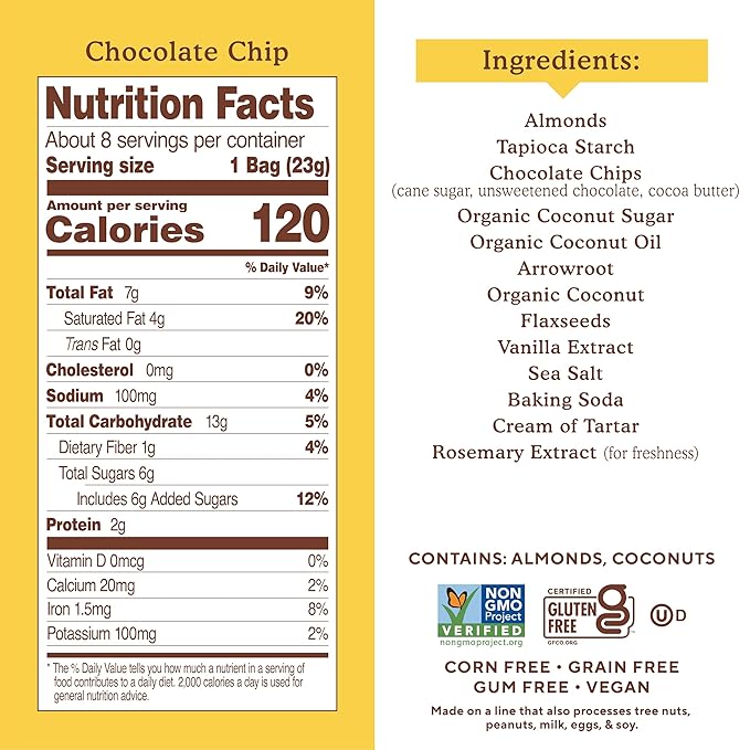Simple Mills Almond Flour Mini Chocolate Chip Cookie Snack Packs, Gluten Free and Delicious Crunchy Cookies, Organic Coconut Oil, Good for Snacks, Made with Purposeful Ingredients, 8ct (Pack of 1)