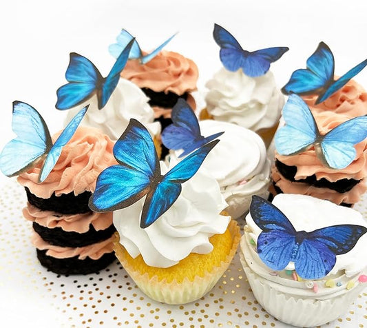 Sugar Robot Edible Butterflies for Cake Decorating- Large Size Butterfly Decorations - Cake Toppers and Cupcake Toppers - Made in the USA - Premium Crafted (Blue)