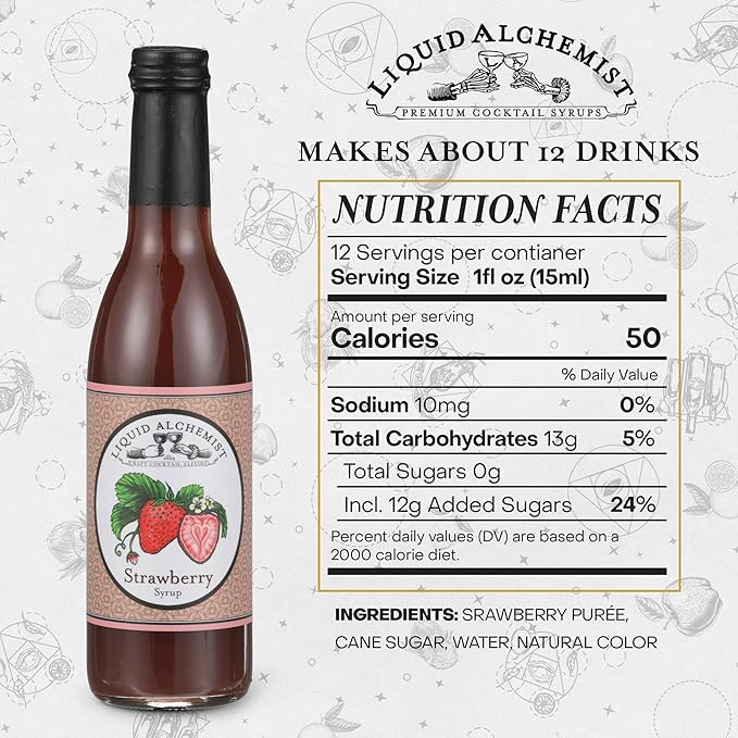 Liquid Alchemist Strawberry Syrup for Drinks - Real Ingredients Make our Strawberry Puree for Drinks a Perfect Margarita Mix - Our Flavored Syrup is Gluten & Dairy Free (12.7 oz)