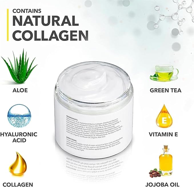 Retinol Cream for Face with Collagen and Hyaluronic Acid - Anti Aging Wrinkle Cream for Women and Men - Day and Night Facial Moisturizer for Tightening and Skin Firming - Crema Hidratante Para la Cara
