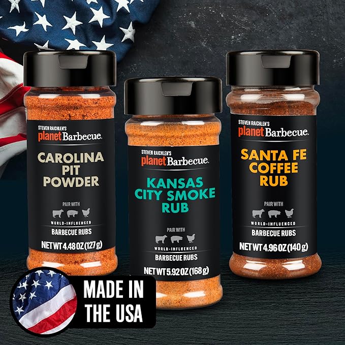 Steven Raichlen's Planet Barbecue Gourmet BBQ Rubs & Spices Gift Set 3 Pack- Grill Seasonings with USA Influenced Flavors- Great Grilling Gift for Men