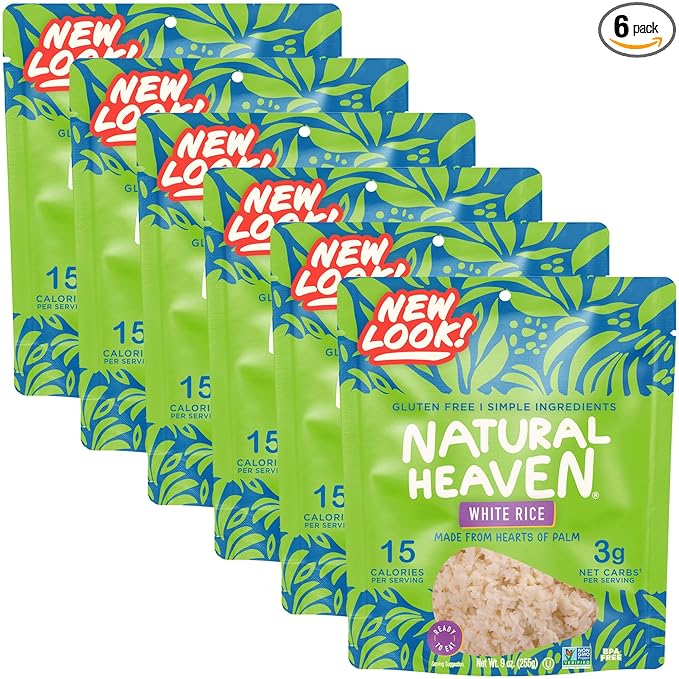 Natural Heaven White Rice, Hearts of Palm, 6-Pack ??Naturally Rich in Potassium, Low-Calorie Veggie Rice, Keto & Gluten-Free Food, Vegan, 9 Oz Ea