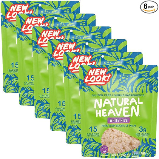 Natural Heaven White Rice, Hearts of Palm, 6-Pack ??Naturally Rich in Potassium, Low-Calorie Veggie Rice, Keto & Gluten-Free Food, Vegan, 9 Oz Ea