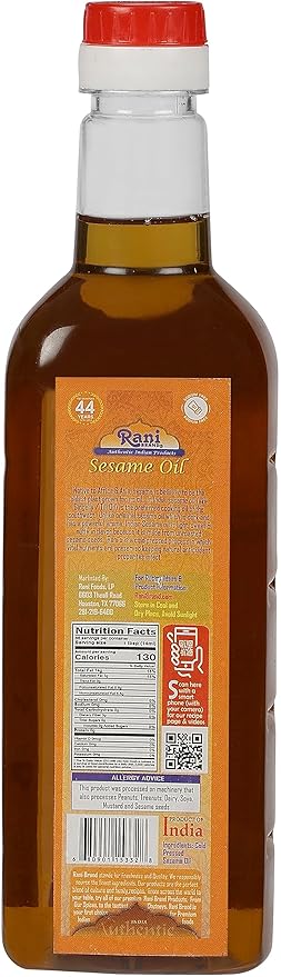 Rani Premium Oils Combo Set of 3 - Peanut Oil, Mustard Oil, Sesame Oil 16.9 Ounce (500ml) ~ Cold Pressed | 100% Natural | Kosher | NON-GMO | Vegan | Gluten Free