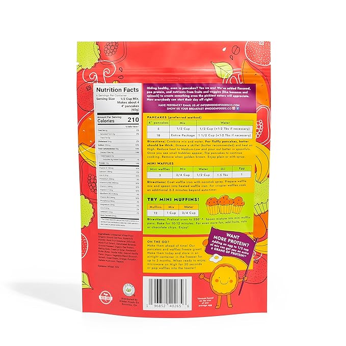 Hidden Foods Homestyle Pancake Mix and Waffle Mix | Thick & Fluffy Pancake with Oats, Flaxseed & Hidden Fruits & Veggies | Rich in Protein, Fiber and Vitamins | Breakfast Meal Just Add Water - 2 Pack