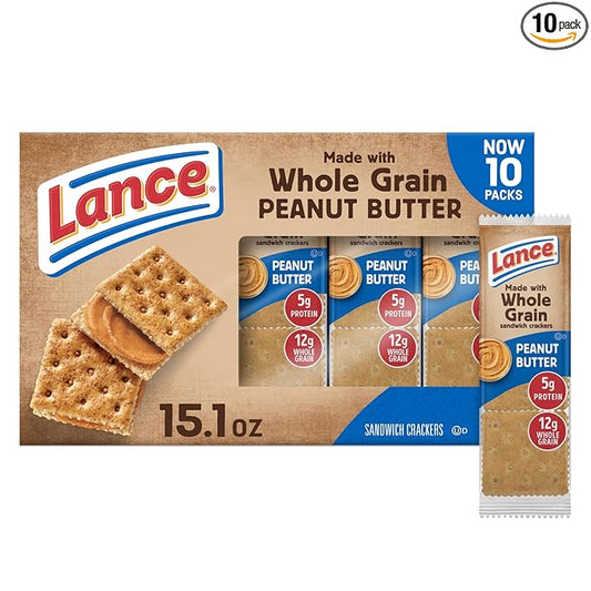Lance Sandwich Crackers, Made with Whole Grain Crackers, Peanut Butter, 10 Individual Packs