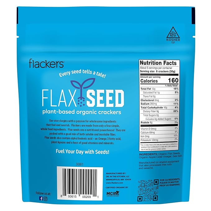 Flackers Organic Flax Seed Crackers Variety Pack, Sea Salt, Rosemary, Savory and Cinnamon, Gluten Free, Non-GMO, Vegan, Low Carb snacking, Pack of 4