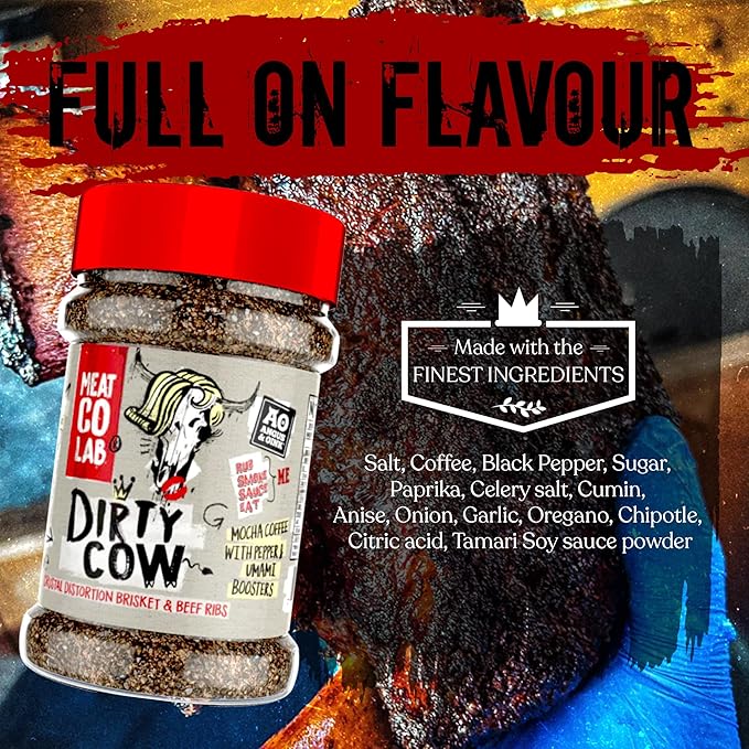 Angus & Oink | Dirty Cow Beef BBQ Rub | Bold Flavour for Brisket & Beef Ribs | Perfect for Low & Slow BBQ | Coffee-Infused Bark Maker | Gluten-Free | 220g