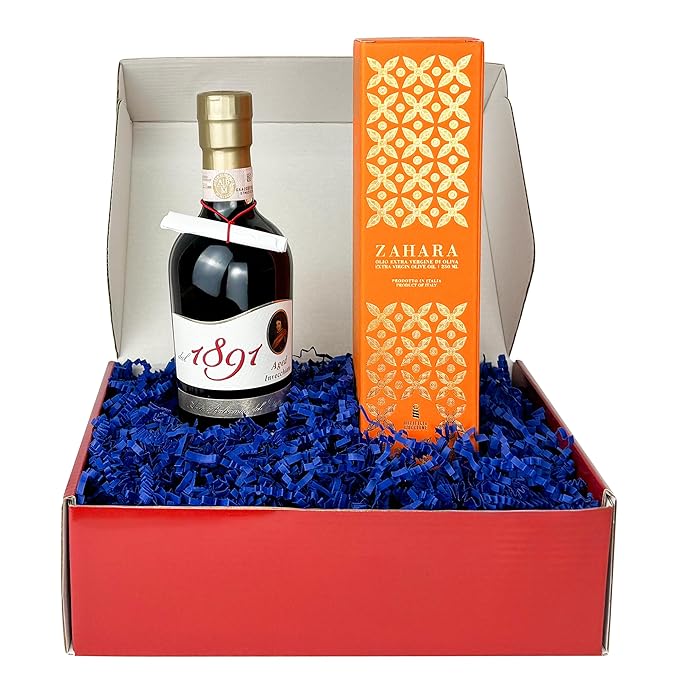 Brava Giulia Gift Box – Aged Balsamic Vinegar of Modena and Sicilian Extra Virgin Olive Oil – Imported Gourmet Italian Duo, 8.45 fl oz Each