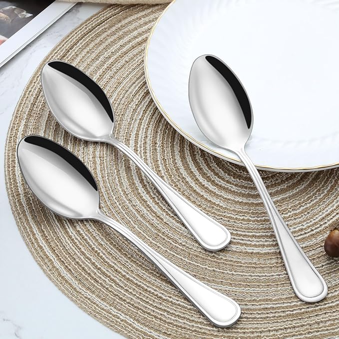 BEWOS 24-Piece Spoons Silverware - 7.5-inch Dinner Spoons Set, Food Grade Stainless Steel Tablespoons, Sturdy Metal Spoon, Mirror Polished Tablespoon, Dishwasher Safe, Multipurpose Utensils Bulk