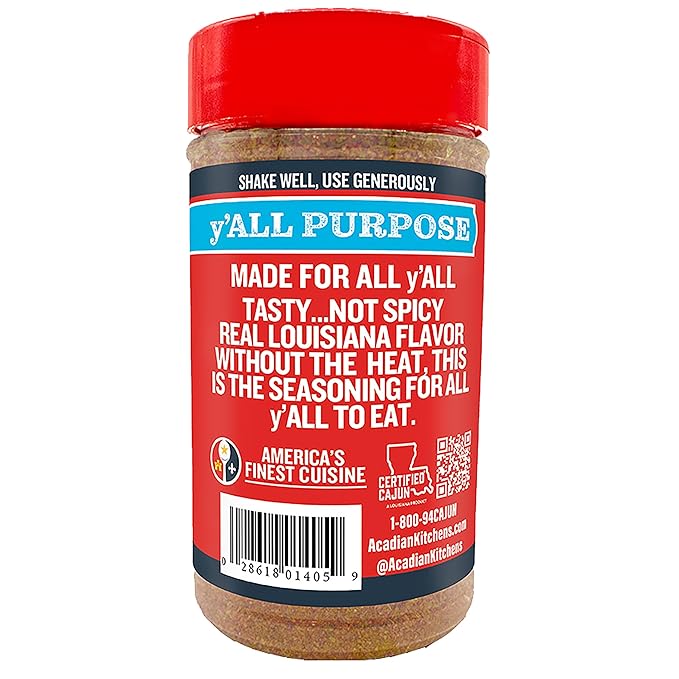 Ragin' Cajun y'ALL PURPOSE Seasoning - 8 oz Shaker, Low Sodium, No MSG - Mild Louisiana Cajun Spice for Meats, Seafood & Veggies