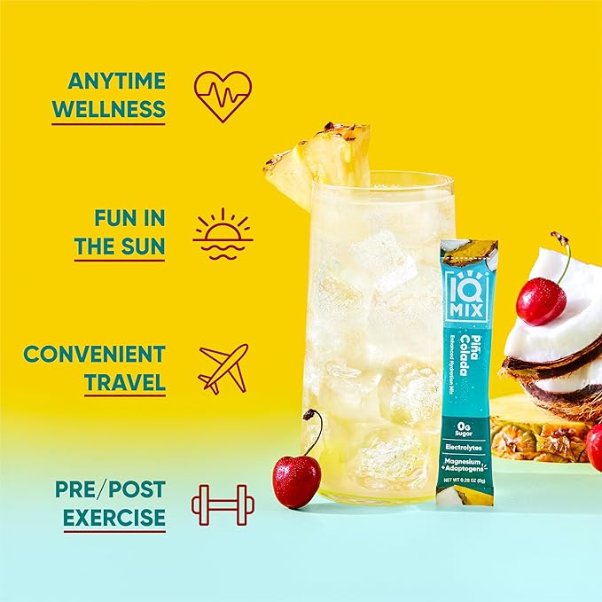 IQMIX Hydration Electrolyte Powder ??4-in-1 Formula for Hydration, Mental Clarity, Mood and Recovery ??Sugar-Free Drink Mix, Keto, Magnesium L-Threonate, Lion?™s Mane ??20 Count Tropical Variety Pack
