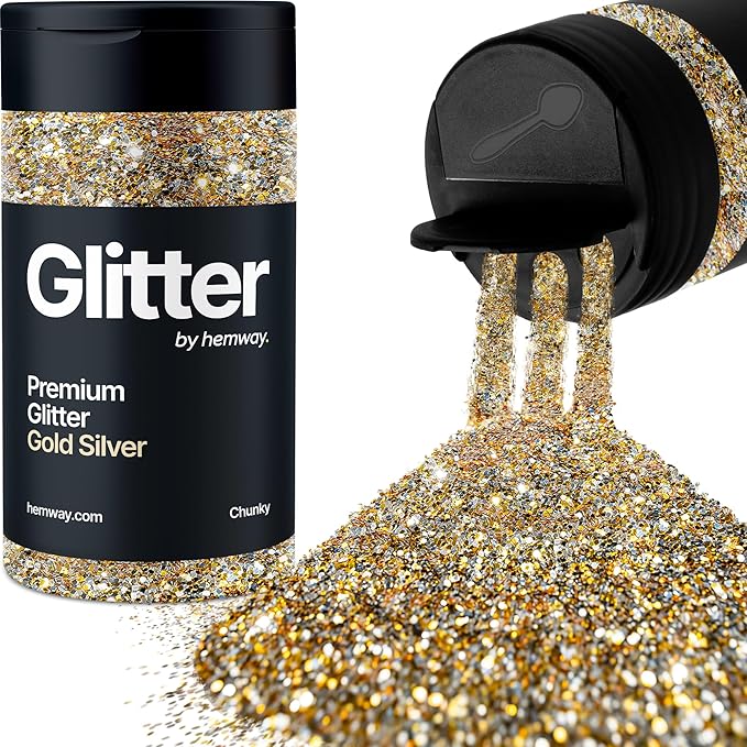 Hemway Premium Glitter Shaker - Gold Silver | 130g Chunky Metallic Flake Sequins for Resin & Epoxy Crafts | Craft Supplies for Tumblers, Festival, Art