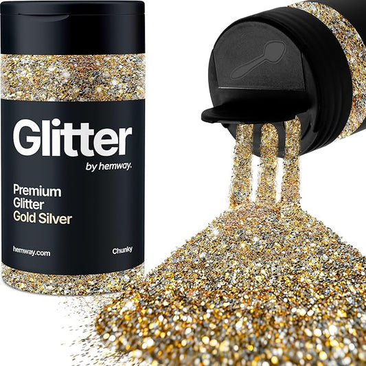 Hemway Premium Glitter Shaker - Gold Silver | 130g Chunky Metallic Flake Sequins for Resin & Epoxy Crafts | Craft Supplies for Tumblers, Festival, Art